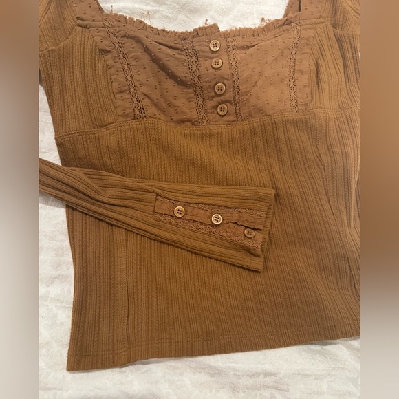 Free People Mustard Long Sleeve Blouse - Picture 5 of 12